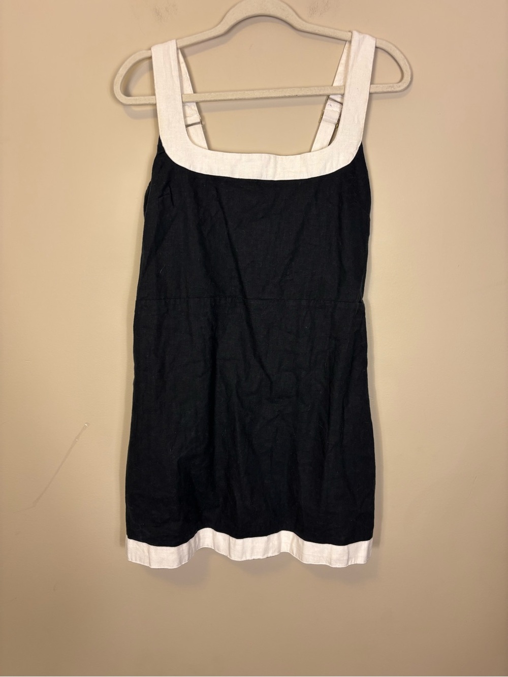 Abercrombie & Fitch Black Mini Linen Blend Dress with White Trim Large